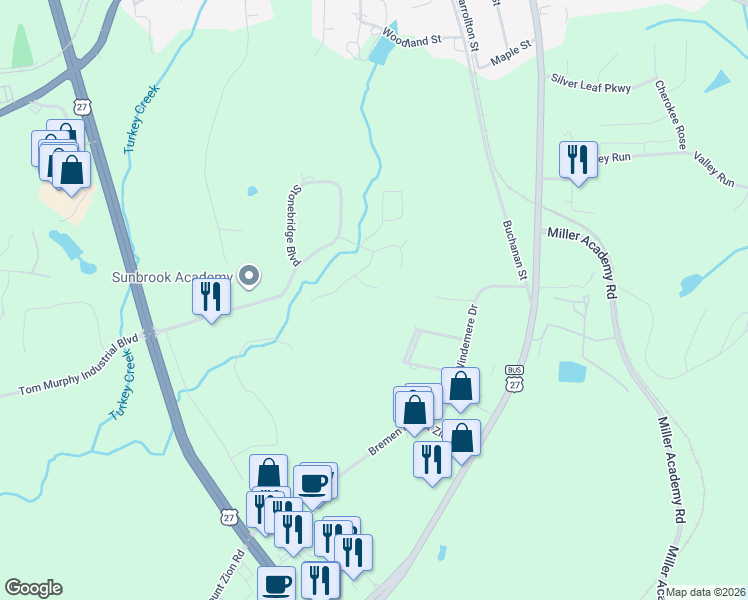 map of restaurants, bars, coffee shops, grocery stores, and more near 408 Creek View Court in Bremen