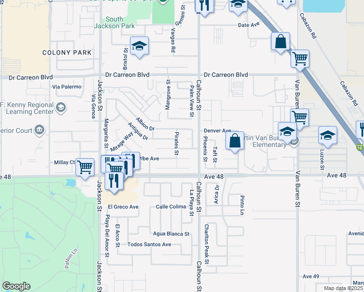 map of restaurants, bars, coffee shops, grocery stores, and more near 83403 Mango Walk in Indio