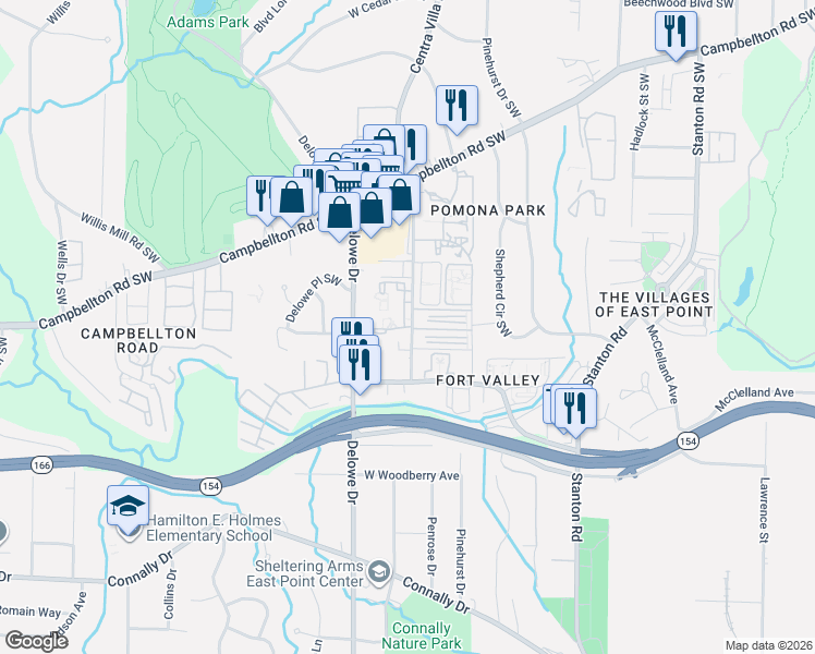 map of restaurants, bars, coffee shops, grocery stores, and more near 1901 Myrtle Drive Southwest in Atlanta