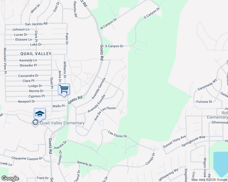 map of restaurants, bars, coffee shops, grocery stores, and more near 28807 Paseo Diablo in Menifee