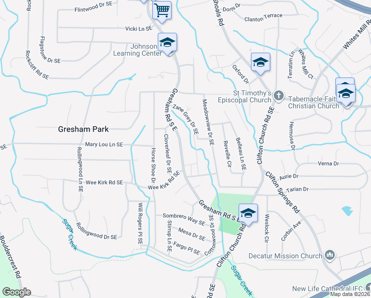 map of restaurants, bars, coffee shops, grocery stores, and more near 2924 Gresham Road South East in Atlanta