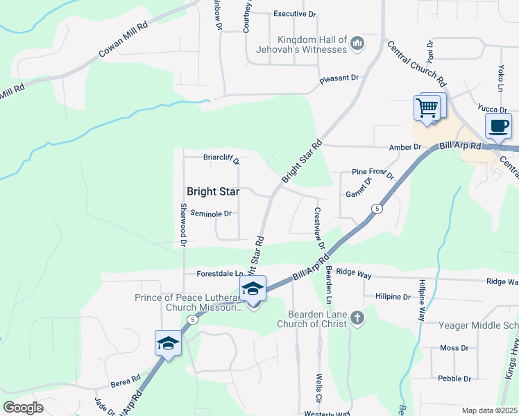 map of restaurants, bars, coffee shops, grocery stores, and more near 3829 Bright Star Road in Douglasville