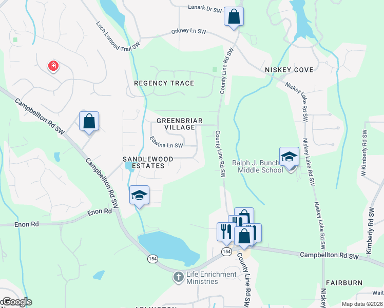 map of restaurants, bars, coffee shops, grocery stores, and more near 2346 Sandspring Dr SW in Atlanta