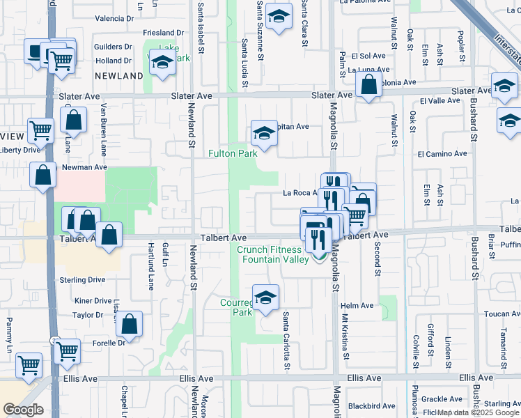 map of restaurants, bars, coffee shops, grocery stores, and more near 17906 Santa Mariana Street in Fountain Valley