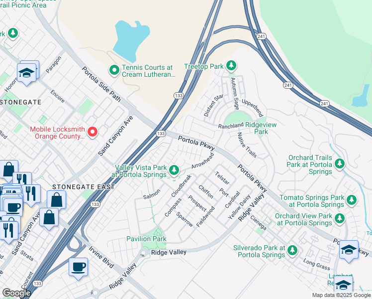 map of restaurants, bars, coffee shops, grocery stores, and more near 191 Bright Poppy in Irvine