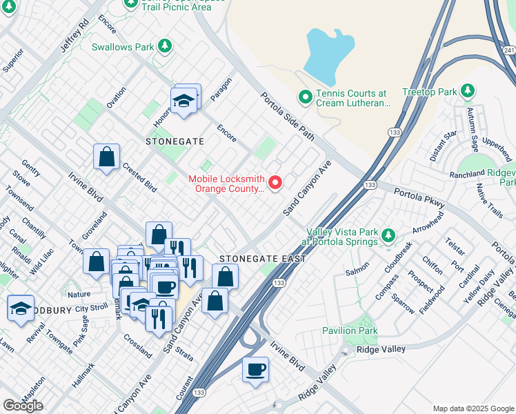 map of restaurants, bars, coffee shops, grocery stores, and more near 36 Diamond in Irvine