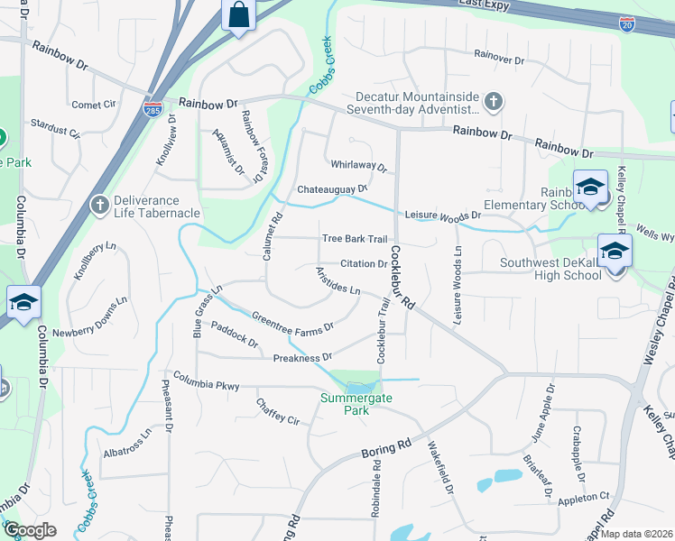 map of restaurants, bars, coffee shops, grocery stores, and more near 3748 Aristides Lane in Decatur