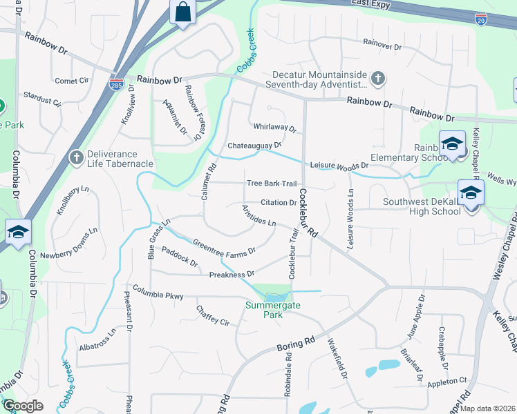 map of restaurants, bars, coffee shops, grocery stores, and more near 3748 Aristides Lane in Decatur