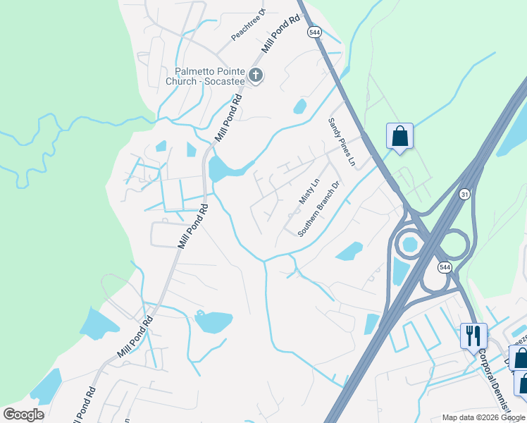 map of restaurants, bars, coffee shops, grocery stores, and more near Hilo Court in Socastee