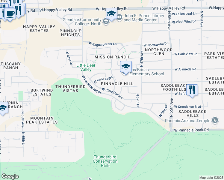 map of restaurants, bars, coffee shops, grocery stores, and more near 5867 West Cielo Grande in Glendale