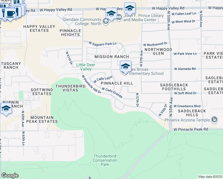 map of restaurants, bars, coffee shops, grocery stores, and more near 5867 West Cielo Grande in Glendale