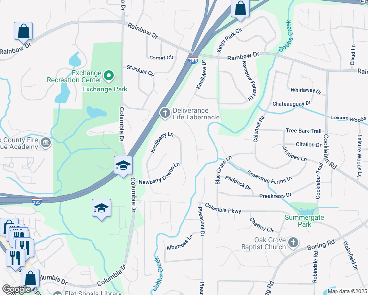 map of restaurants, bars, coffee shops, grocery stores, and more near 2737 Knollberry Lane in Decatur