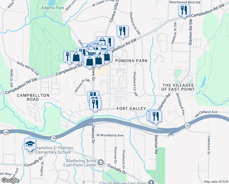 map of restaurants, bars, coffee shops, grocery stores, and more near 1890 Myrtle Drive Southwest in Atlanta