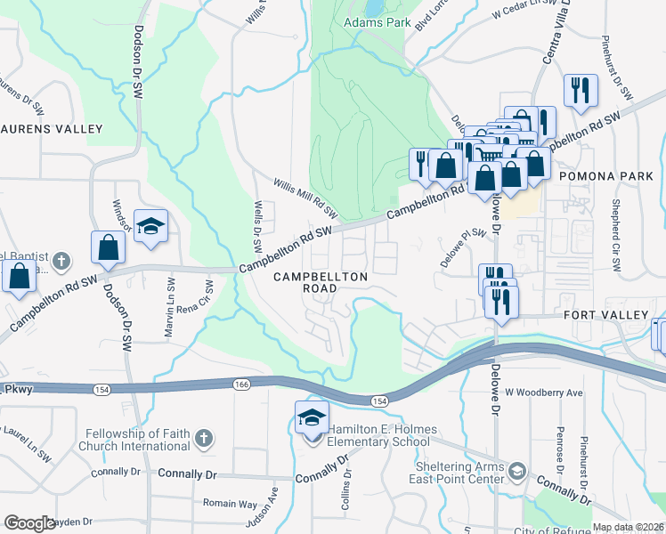 map of restaurants, bars, coffee shops, grocery stores, and more near 2400 Campbellton Road Southwest in Atlanta