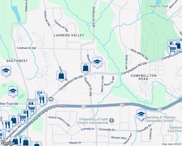 map of restaurants, bars, coffee shops, grocery stores, and more near 2645 Campbellton Road Southwest in Atlanta
