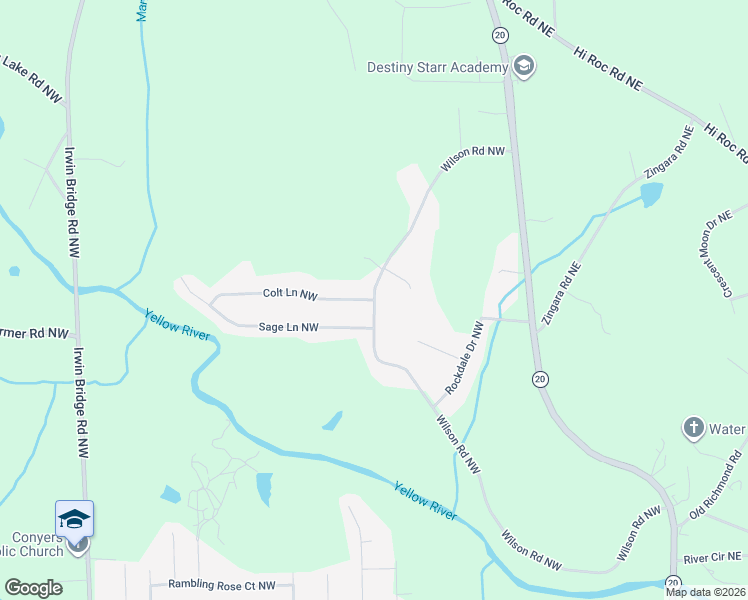 map of restaurants, bars, coffee shops, grocery stores, and more near 2230 Wilson Road Northwest in Conyers