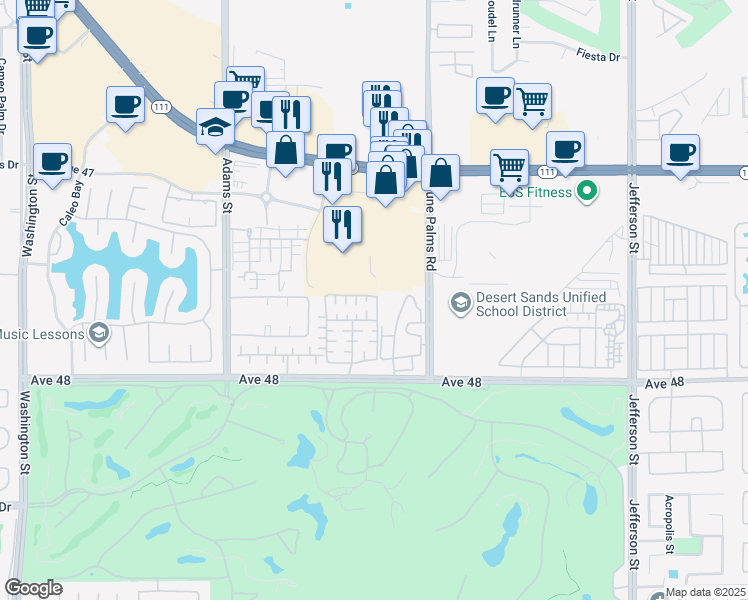 map of restaurants, bars, coffee shops, grocery stores, and more near 47615 Soft Moonlight in La Quinta