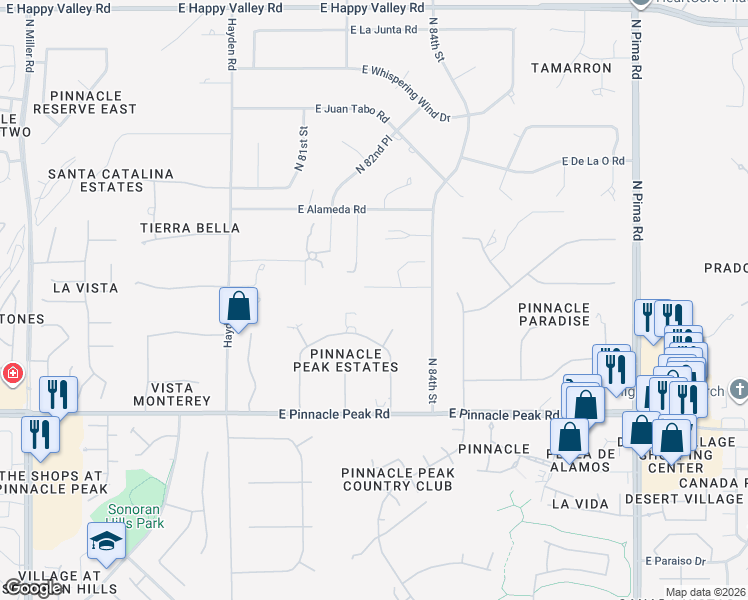 map of restaurants, bars, coffee shops, grocery stores, and more near 8283 East Camino Del Monte in Scottsdale