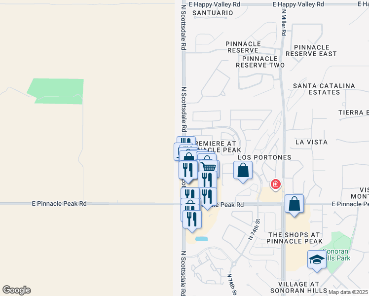map of restaurants, bars, coffee shops, grocery stores, and more near 23757 North Scottsdale Road in Scottsdale