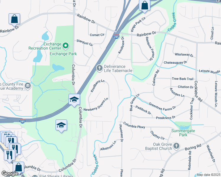 map of restaurants, bars, coffee shops, grocery stores, and more near 2737 Knollberry Lane in Decatur