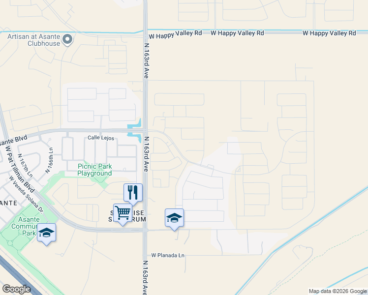 map of restaurants, bars, coffee shops, grocery stores, and more near 16116 West Cielo Grande Avenue in Surprise