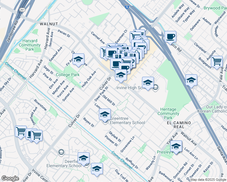 map of restaurants, bars, coffee shops, grocery stores, and more near 4092 Belvedere Street in Irvine