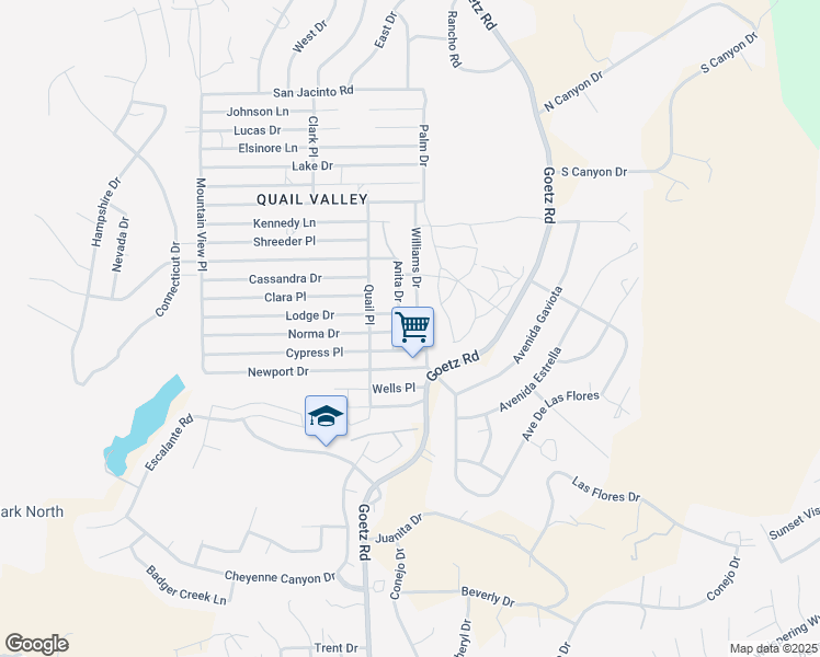 map of restaurants, bars, coffee shops, grocery stores, and more near 23960 Norma Drive in Canyon Lake