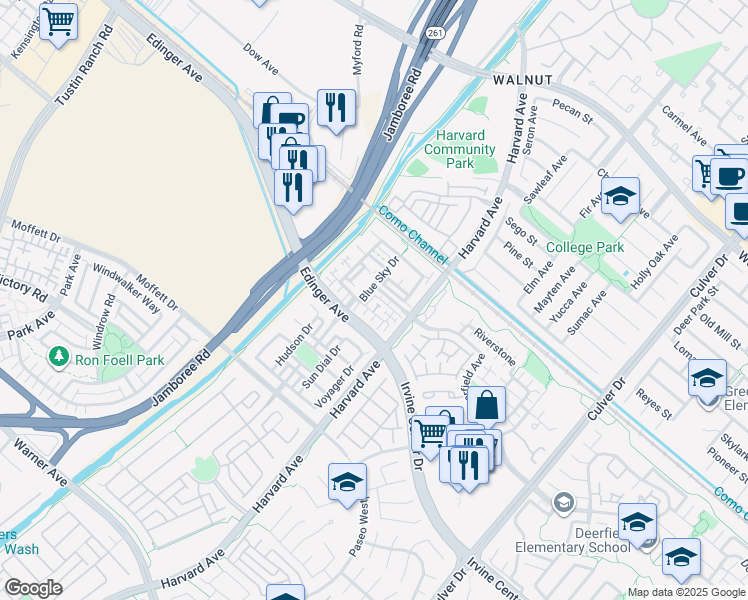 map of restaurants, bars, coffee shops, grocery stores, and more near 311 Nimbus in Tustin