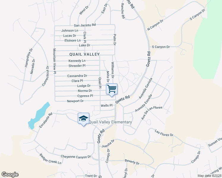 map of restaurants, bars, coffee shops, grocery stores, and more near 23960 Norma Drive in Canyon Lake