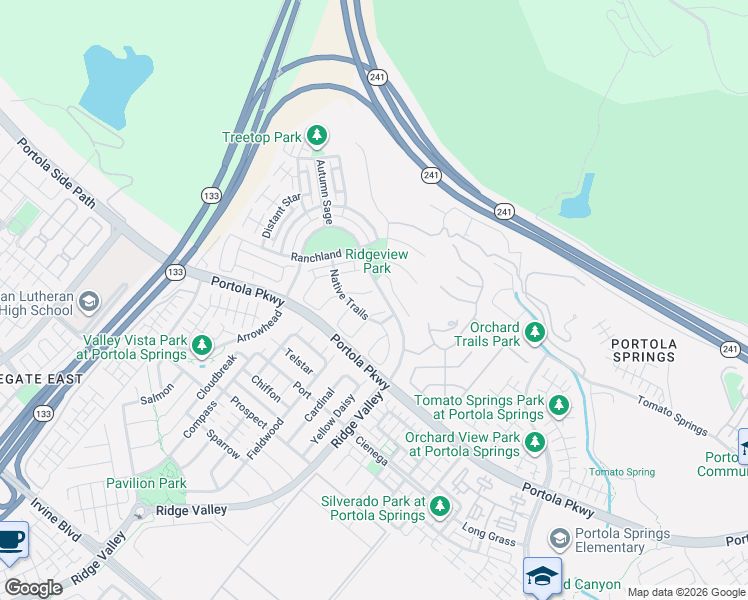 map of restaurants, bars, coffee shops, grocery stores, and more near 20 Gray Dove in Irvine