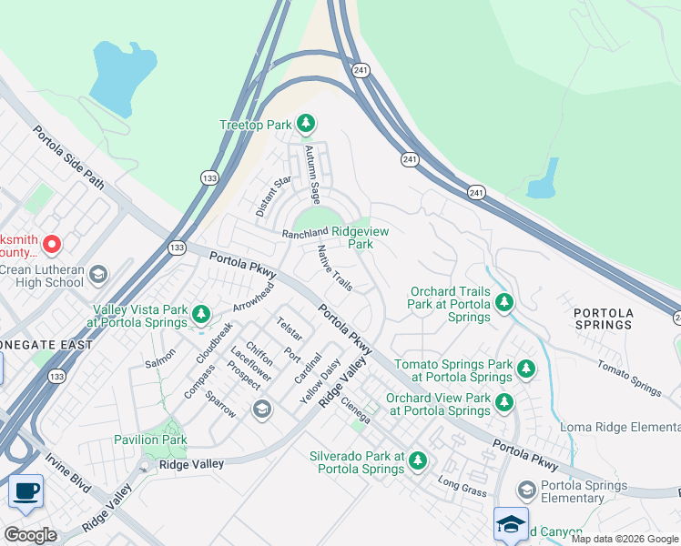 map of restaurants, bars, coffee shops, grocery stores, and more near 20 Gray Dove in Irvine