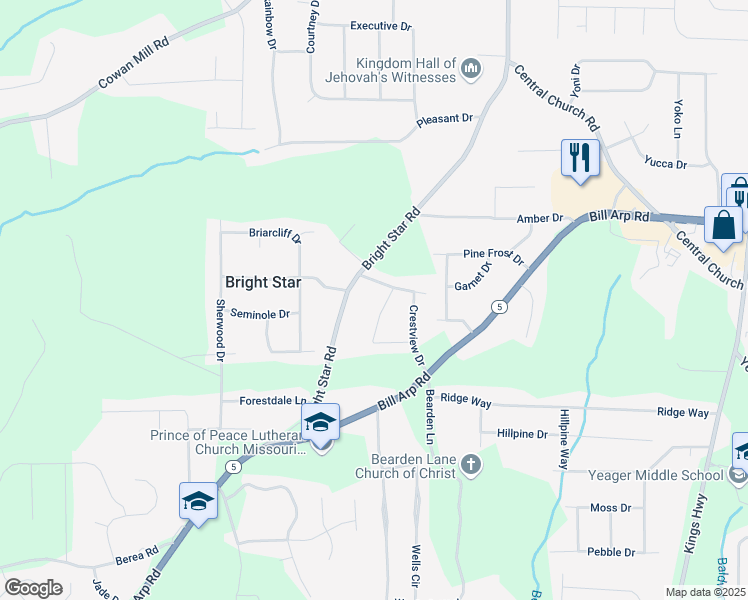 map of restaurants, bars, coffee shops, grocery stores, and more near 3790 Bright Star Road in Douglasville