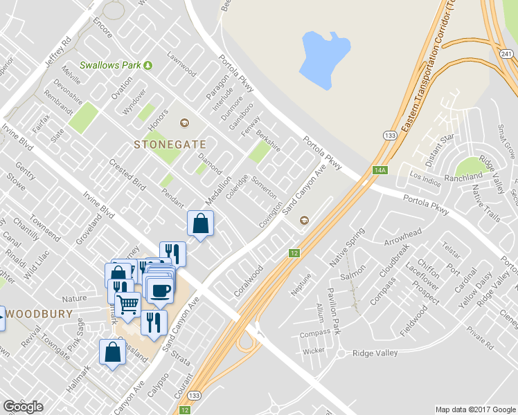 map of restaurants, bars, coffee shops, grocery stores, and more near 36 Diamond in Irvine