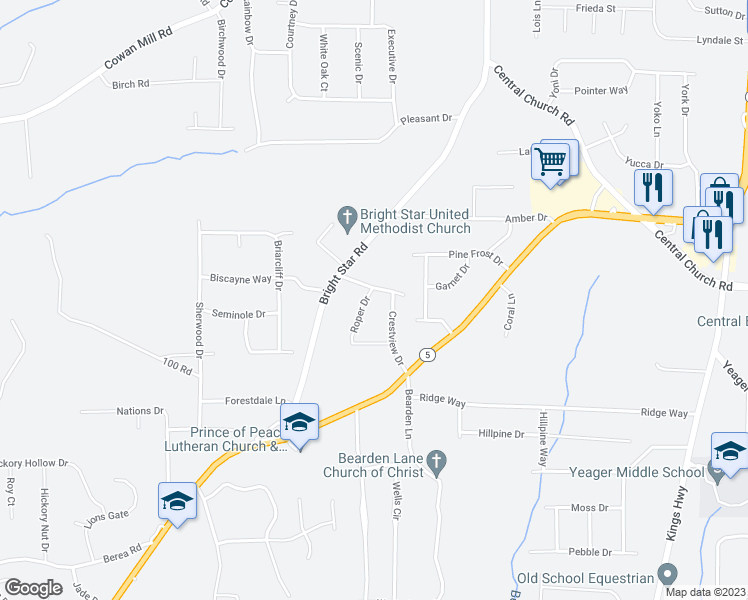 map of restaurants, bars, coffee shops, grocery stores, and more near 22 Roper Drive in Douglasville