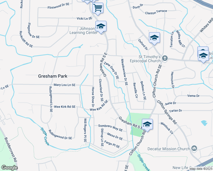 map of restaurants, bars, coffee shops, grocery stores, and more near 2905 Gresham Road South East in Atlanta
