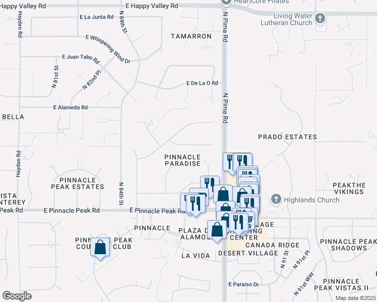 map of restaurants, bars, coffee shops, grocery stores, and more near 8633 East Camino Del Monte in Scottsdale