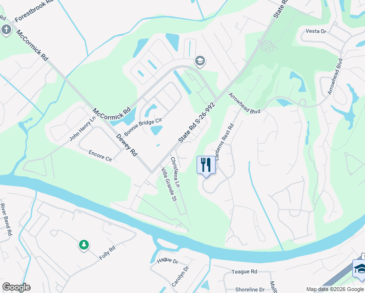 map of restaurants, bars, coffee shops, grocery stores, and more near 1113 Peace Pipe Place in Myrtle Beach