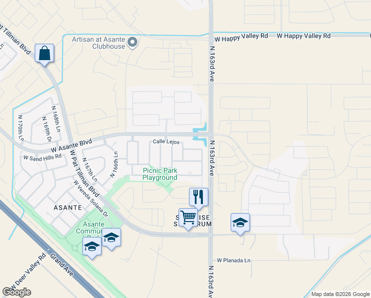 map of restaurants, bars, coffee shops, grocery stores, and more near 17009 West Sand Hills Road in Surprise