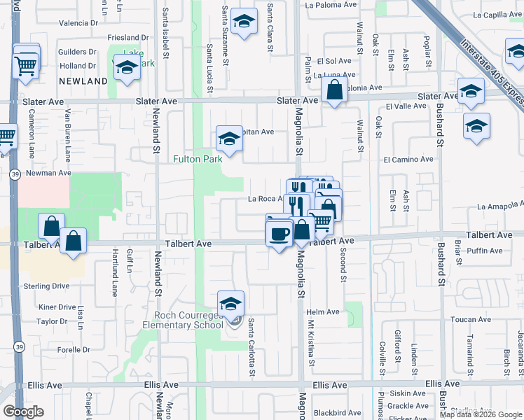map of restaurants, bars, coffee shops, grocery stores, and more near 8871 Swordfish Avenue in Fountain Valley