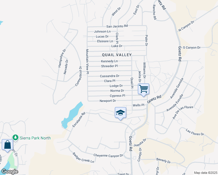 map of restaurants, bars, coffee shops, grocery stores, and more near Lodge Drive in Menifee