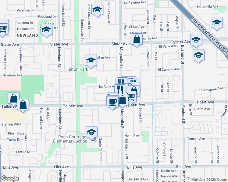 map of restaurants, bars, coffee shops, grocery stores, and more near 8937 Swordfish Avenue in Fountain Valley