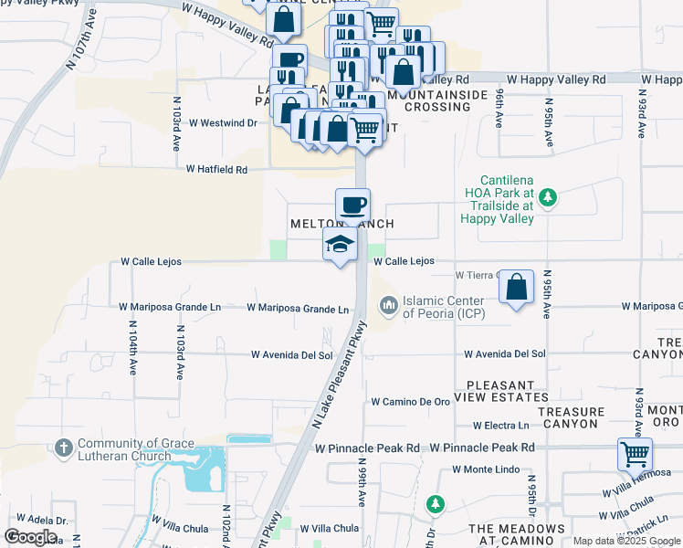 map of restaurants, bars, coffee shops, grocery stores, and more near 9965 West Calle Lejos in Peoria
