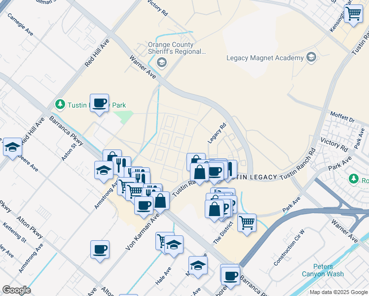 map of restaurants, bars, coffee shops, grocery stores, and more near Tustin Ranch in Irvine