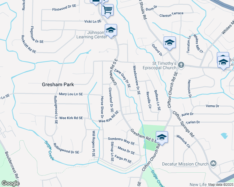 map of restaurants, bars, coffee shops, grocery stores, and more near 2899 Gresham Road South East in Atlanta