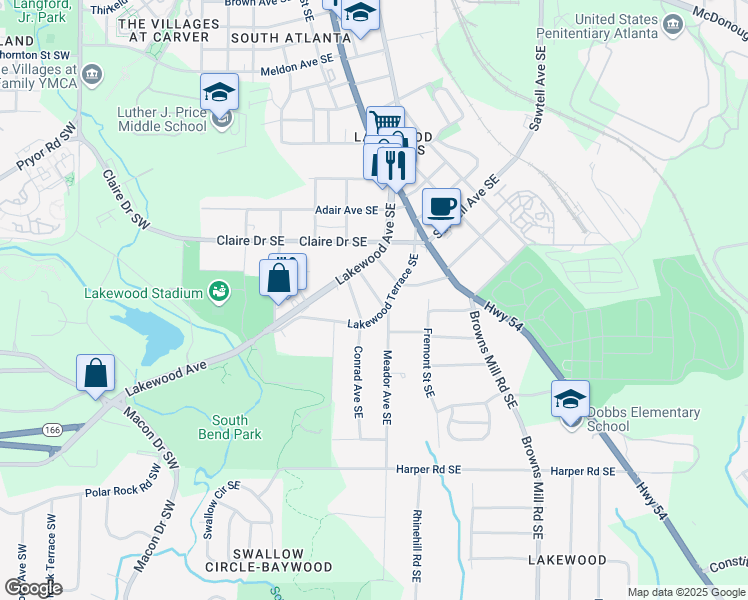 map of restaurants, bars, coffee shops, grocery stores, and more near 35 Stillman Street Southeast in Atlanta