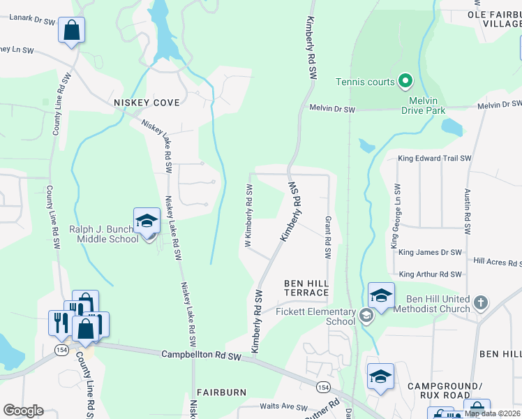 map of restaurants, bars, coffee shops, grocery stores, and more near 1886 West Kimberly Road Southwest in Atlanta