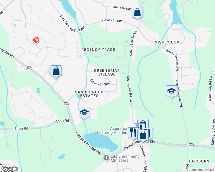 map of restaurants, bars, coffee shops, grocery stores, and more near 4660 Edwina Lane Southwest in Atlanta