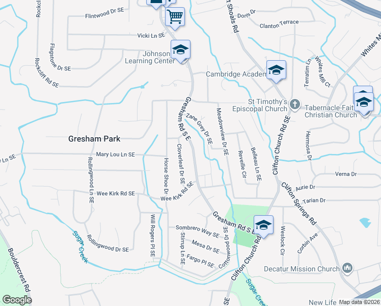 map of restaurants, bars, coffee shops, grocery stores, and more near 2890 Gresham Road South East in Atlanta