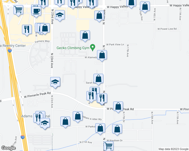 map of restaurants, bars, coffee shops, grocery stores, and more near 23910 North 19th Avenue in Phoenix