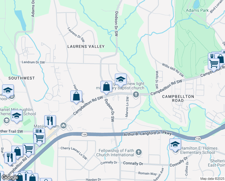 map of restaurants, bars, coffee shops, grocery stores, and more near 2645 Campbellton Road Southwest in Atlanta